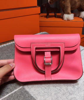 에르메스 미니 할잔백22 립스틱 핑크 은장 스위프트